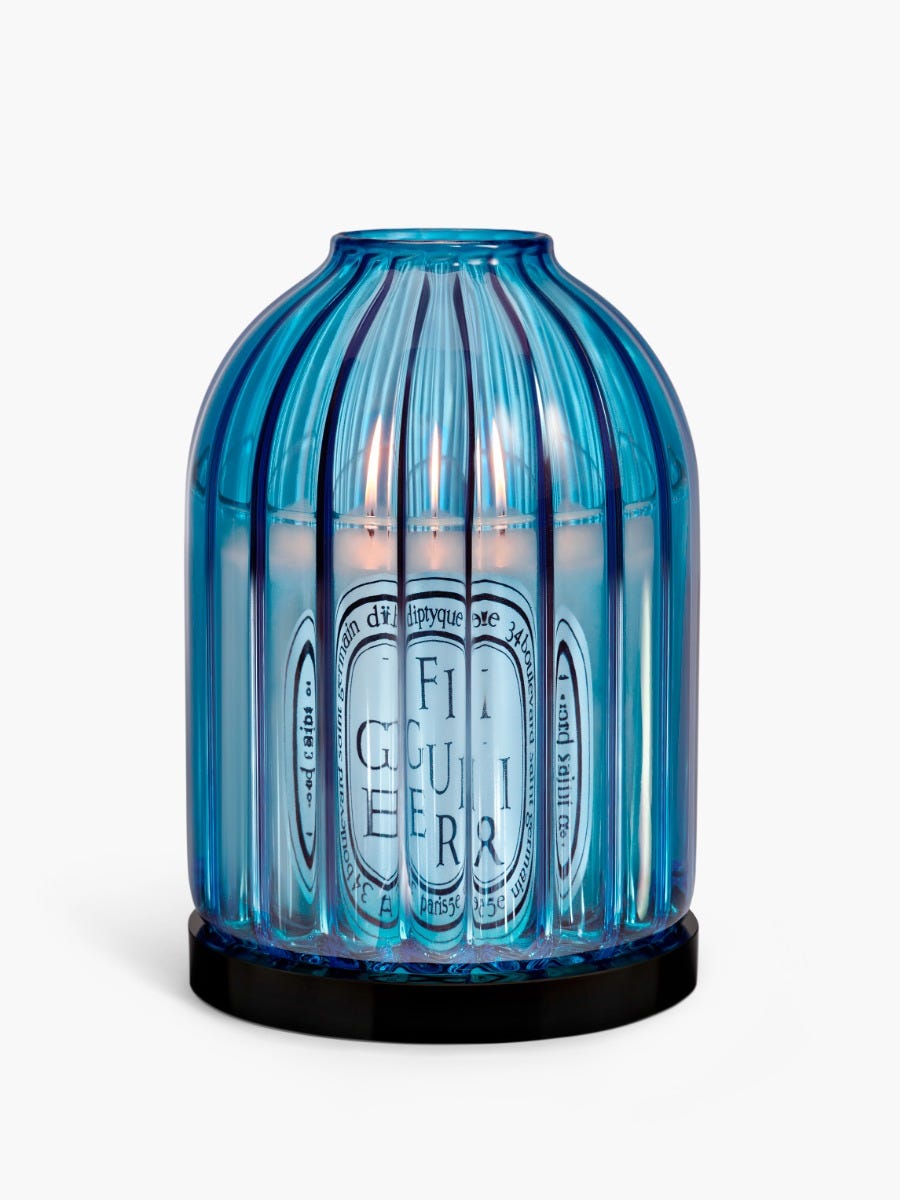 Blue Ribbed candle holder For classic candles Diptyque Paris