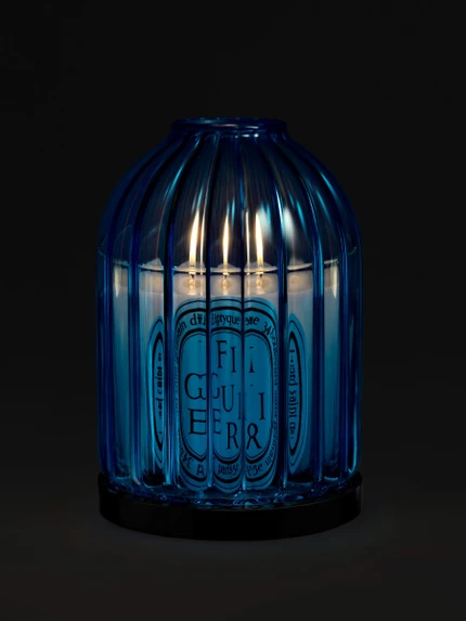 玻璃燭罩 - 藍色直紋 - 適合經典款蠟燭 