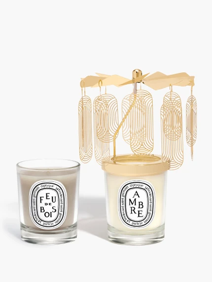 Holiday Carousel - Ambre (Amber) & Feu de Bois (Wood Fire) small candle set