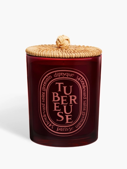 Tubéreuse - Bougie modèle moyen et capot en rotin tressé