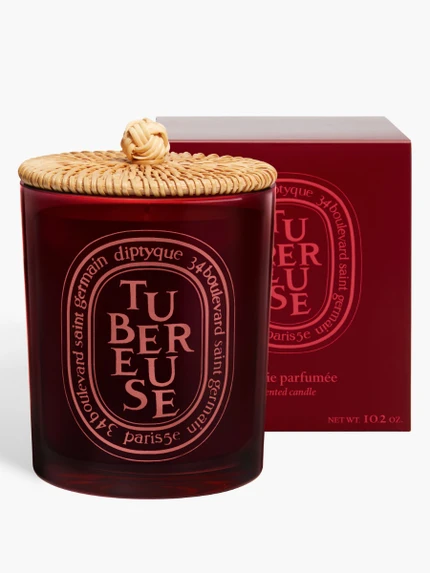 Tubéreuse - Bougie modèle moyen et capot en rotin tressé